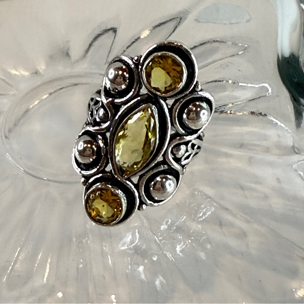 🆕 Vintage Style 925 Sterling Silver and Citrine Filigree Ring - Size 7 🆕